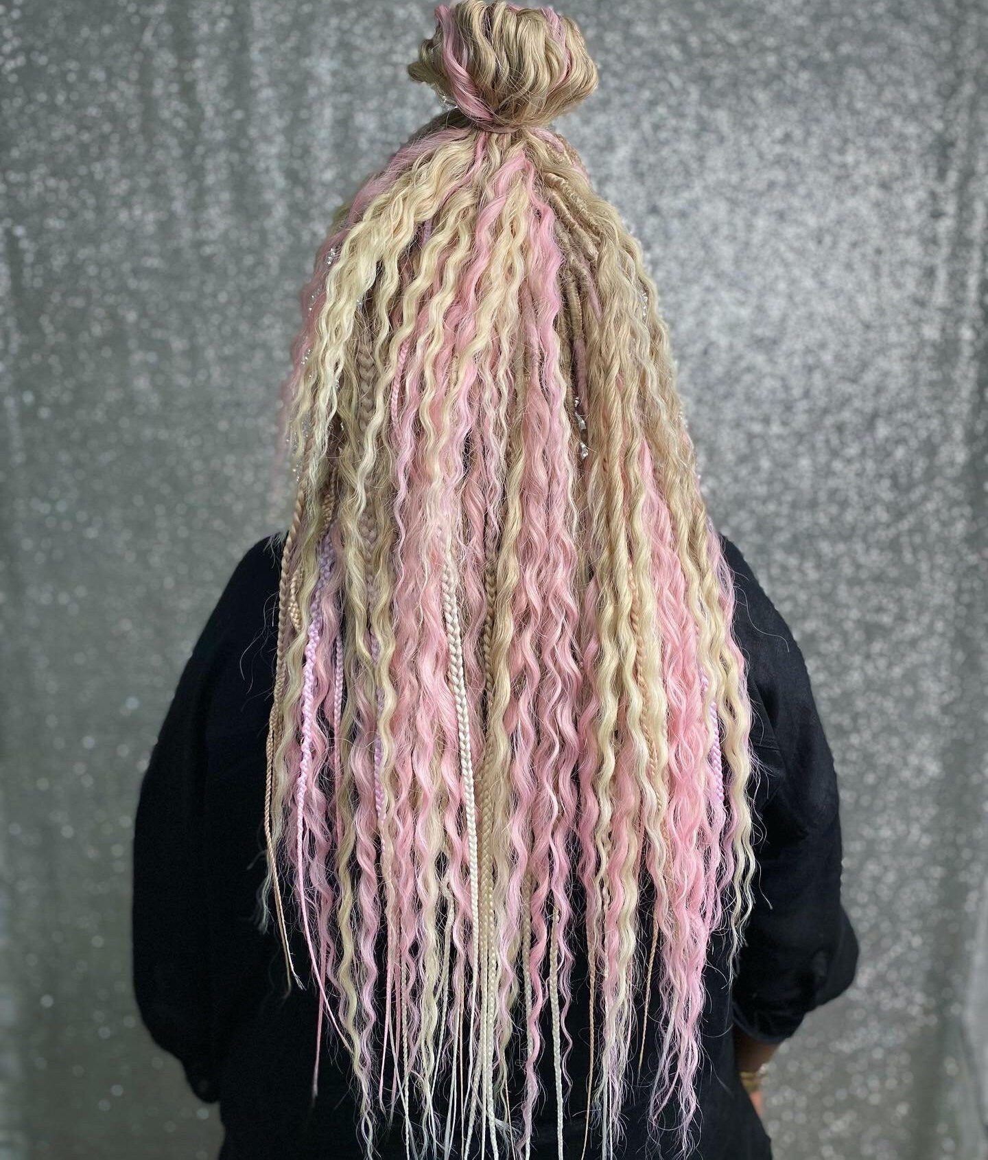 Blonde and Pink Synthetic Curly Dreadlocks