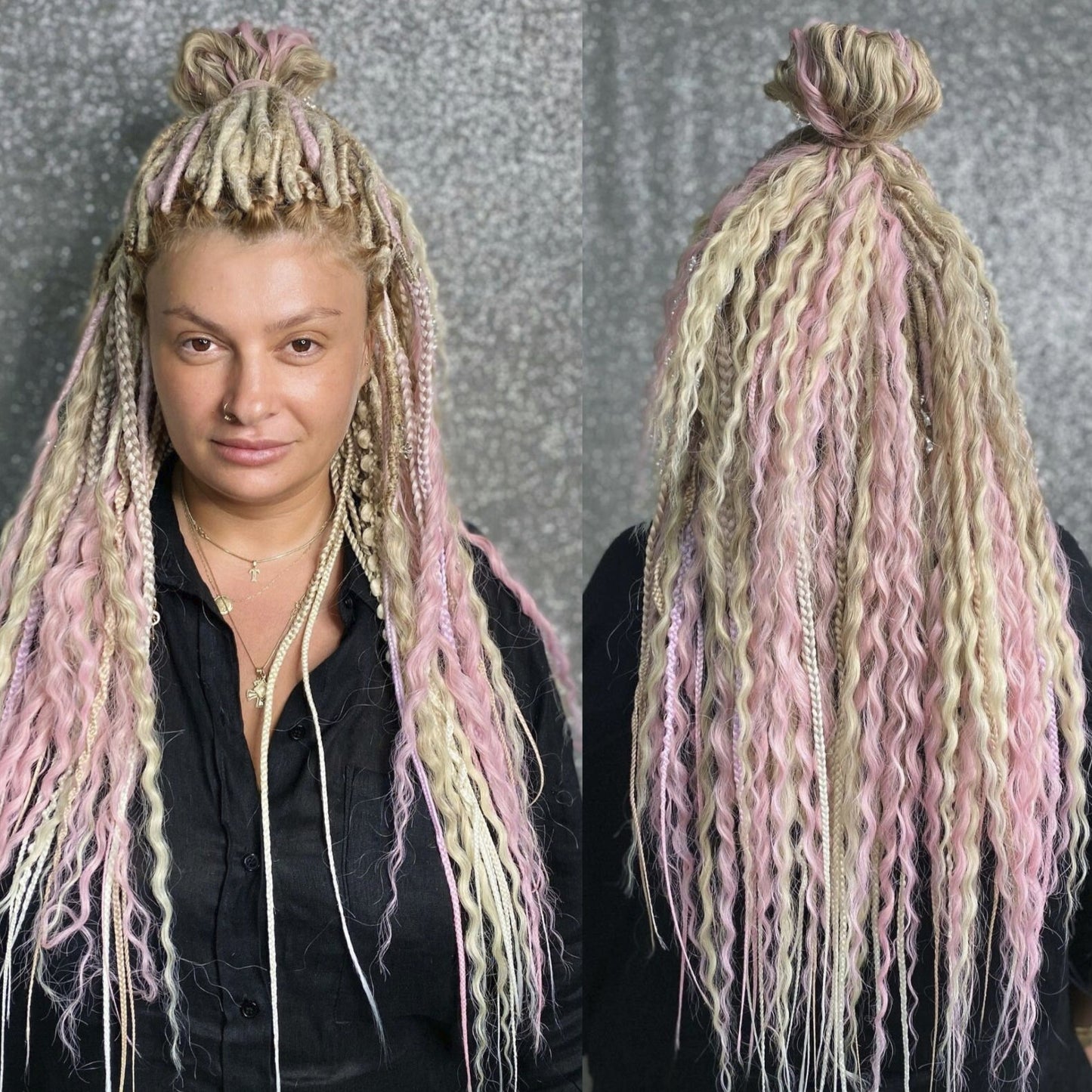 Blonde and Pink Synthetic Curly Dreadlocks