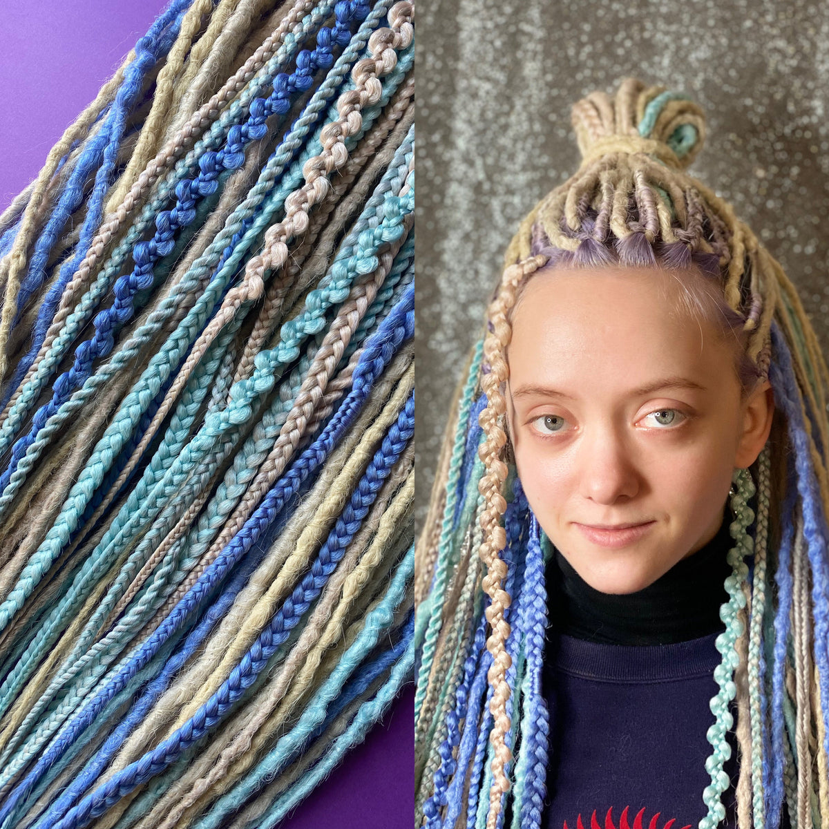 Blue Blonde Dreads Dreadlocks Hair Extensions NEW Blond & Blue Synthetic Dreadlock Extensions: Braided Hair  main image 2