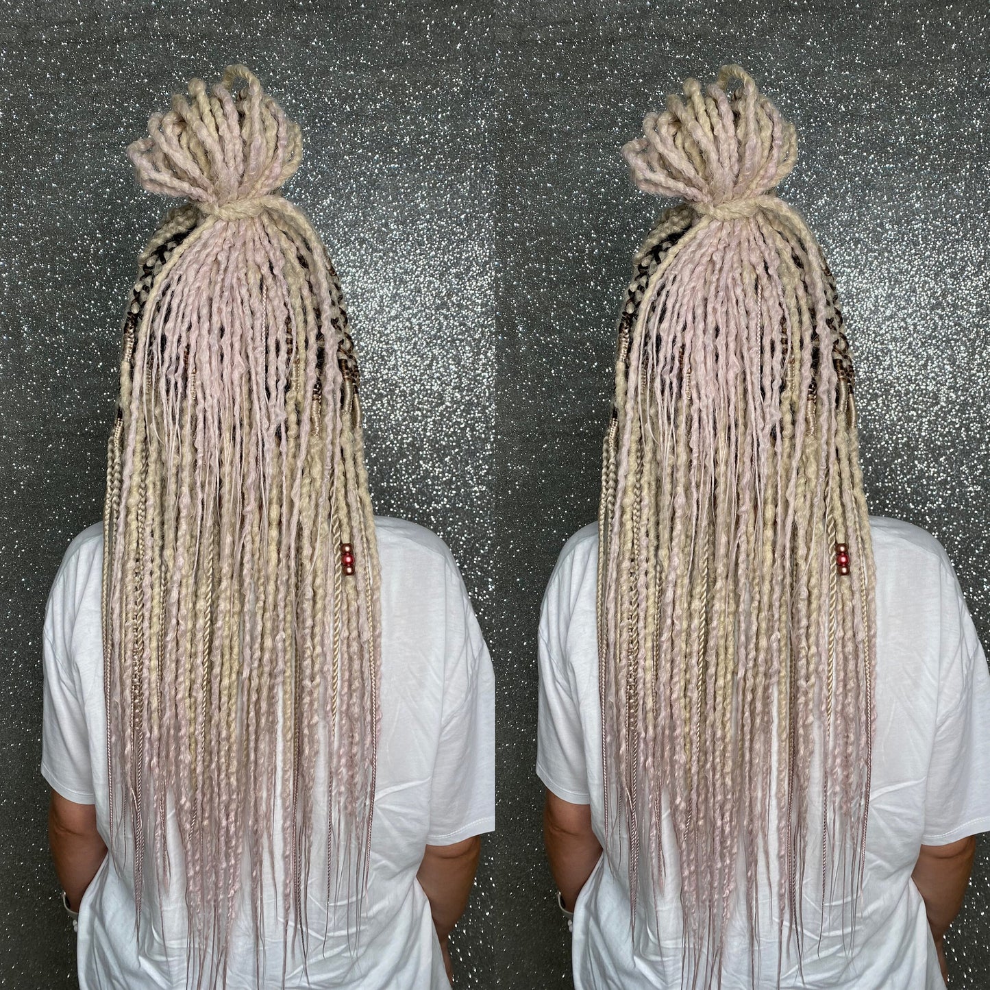 Blonde to Lavender and Pink Synthetic Dreads