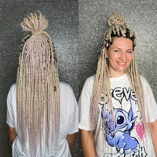 Blonde to Lavender and Pink Synthetic Dreads