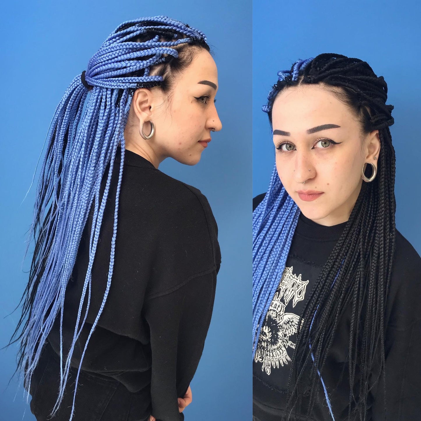 Blue and Black Synthetic Braids