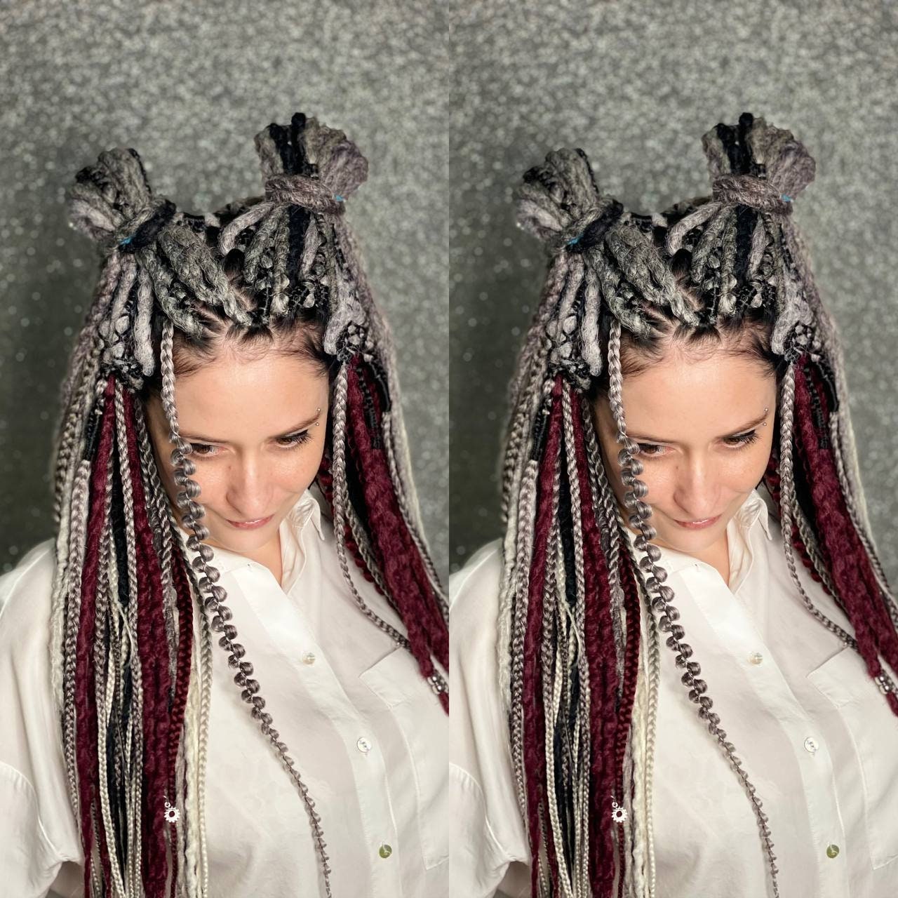 Gray and Burgundy Red mix Synthetic Dreadlocks