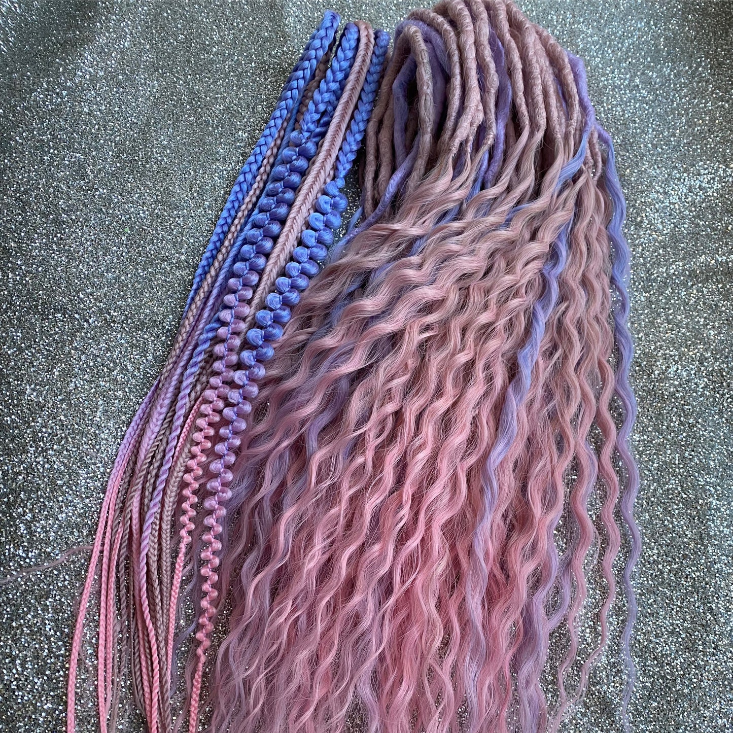 Dusty Pink and Blue Curly Dreadlocks