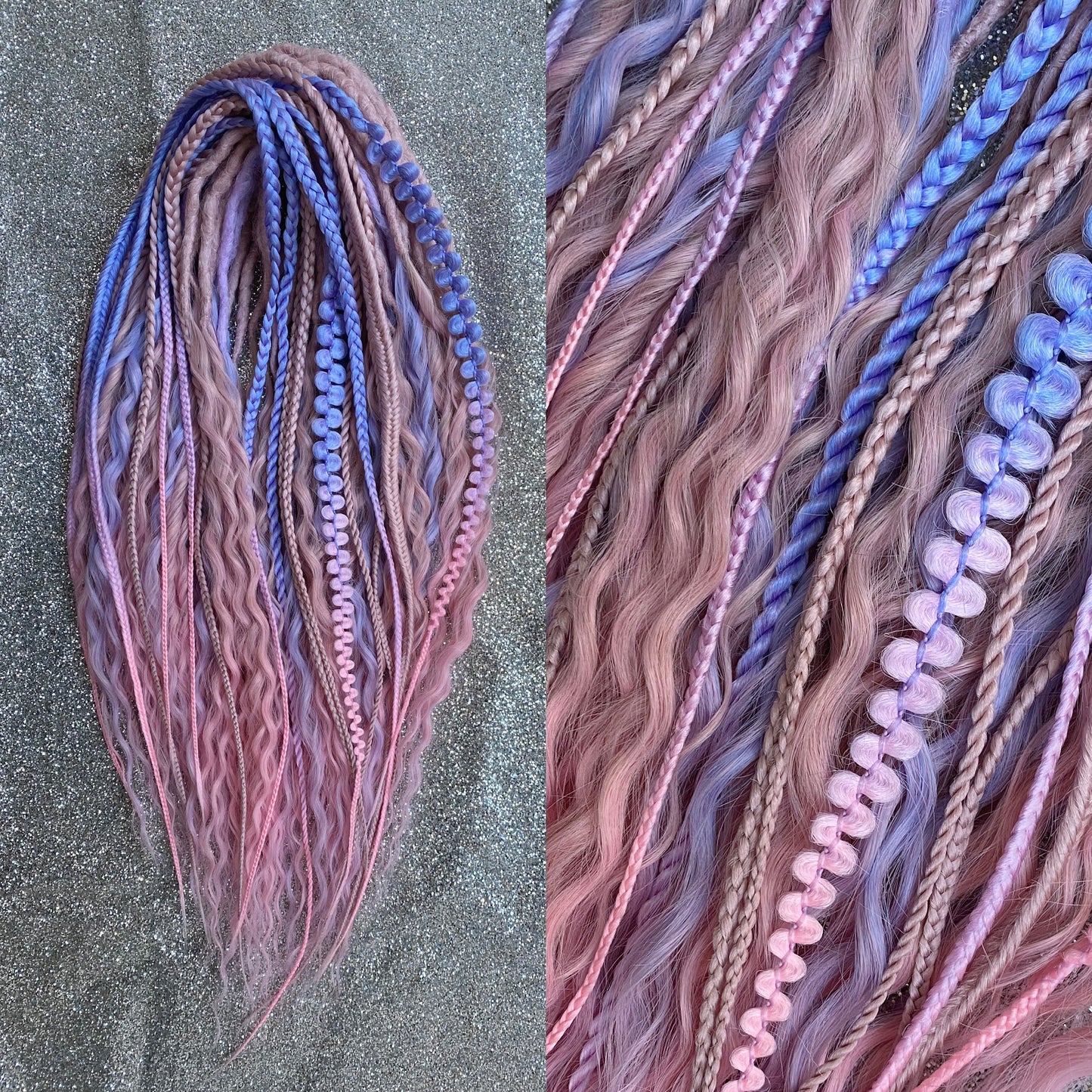 Dusty Pink and Blue Curly Dreadlocks