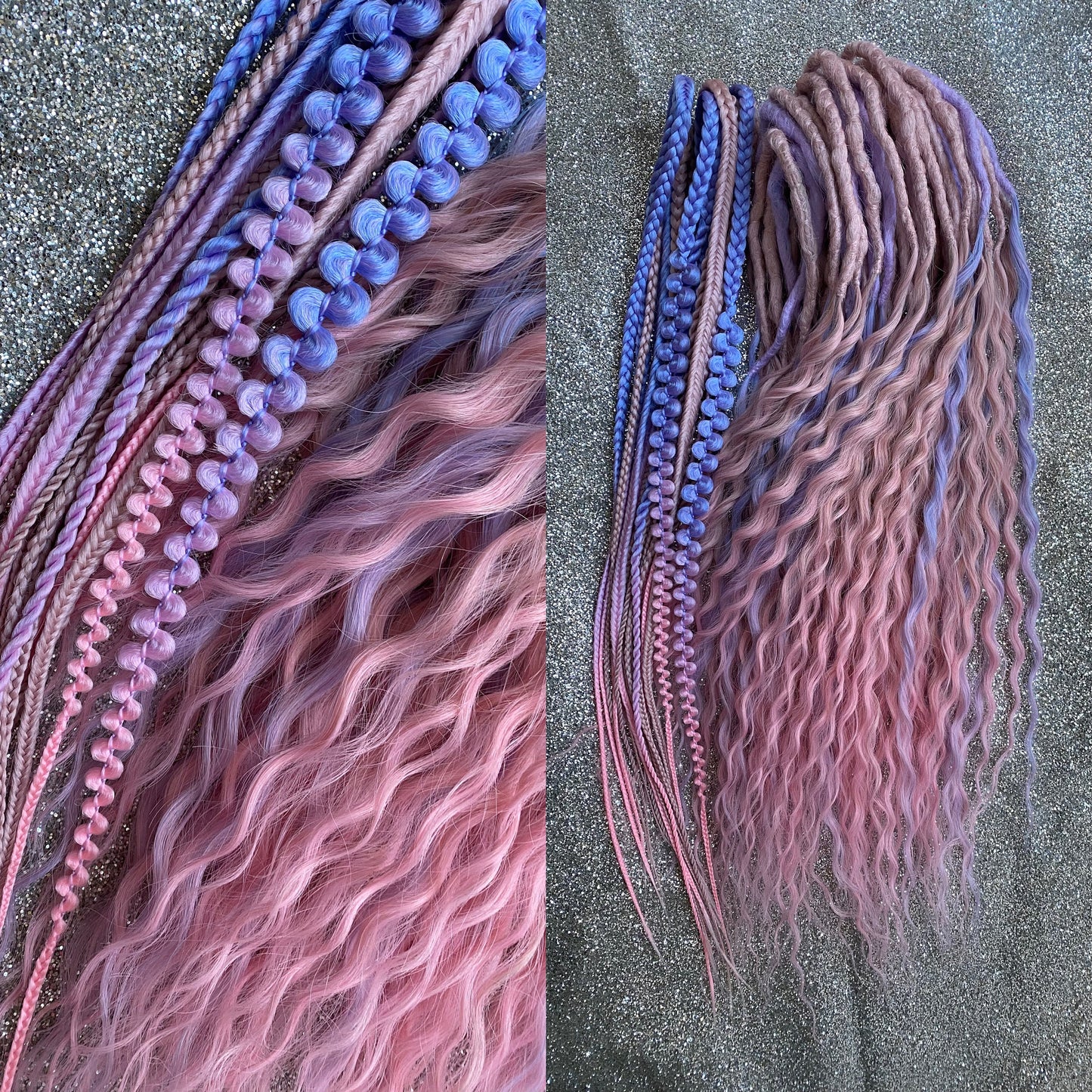 Dusty Pink and Blue Curly Dreadlocks