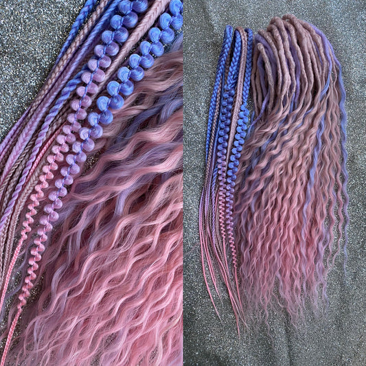 Pink Wavy Dreadlocks with Blue Lilac Accents